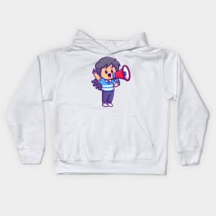 Cute Girl Talking With Megaphone Cartoon Kids Hoodie